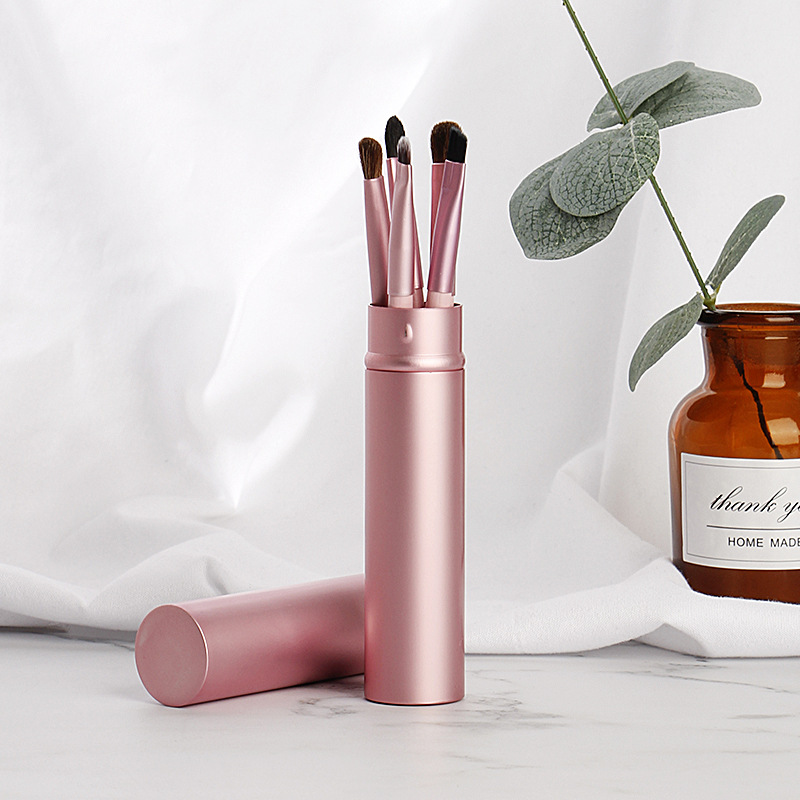 5 Barrel Eye Makeup Brush Set Wooden Handle Horsehair Blush Eyeshadow Brush Portable Beauty Tools Wholesale Specification drawing