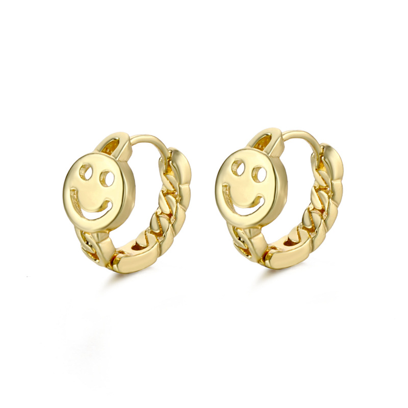 Twist Smiling Face Earrings Female Korean Version Simple Hong Kong Wind Ear Buckle Net Red Round Hollow Simple Smile Earrings Earrings Popular Accessories Fashion Earrings Korean Version Earrings Earrings Ear Buckle Brand Oem Processing