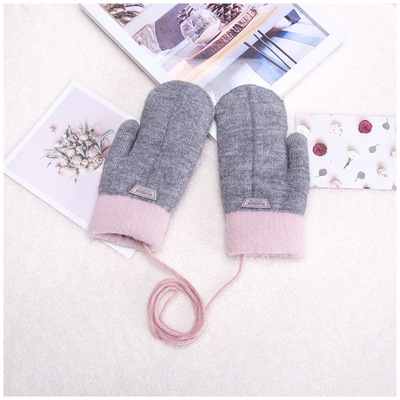 2020 New plush macaron halter-neck gloves, winter Korean style trendy mitten gloves, women's finger-hugging gloves Item Picture