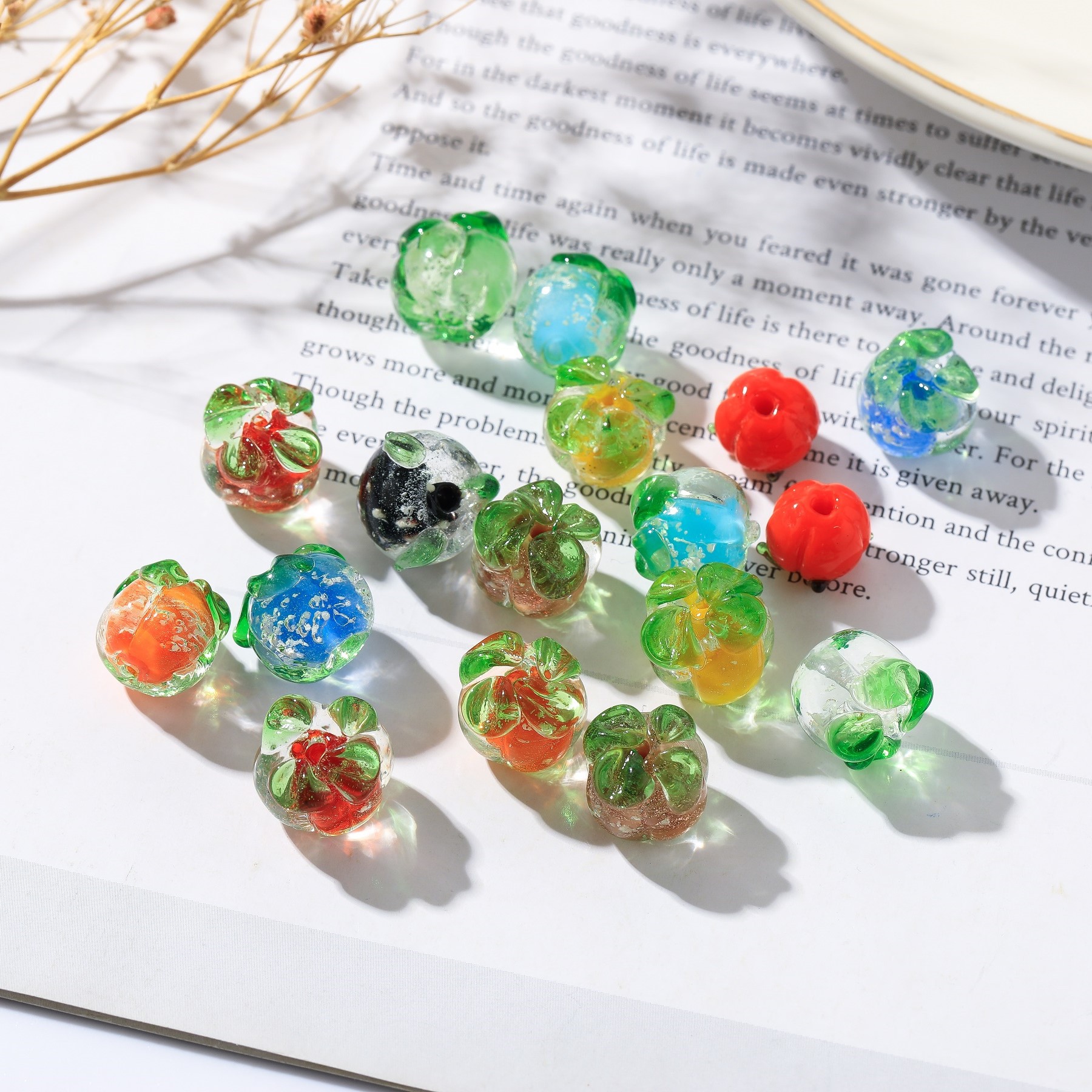 Hanyu Yuan Perforated Small Persimmon Glass Earrings Diy Pendants Creative Accessories Handmade Luminous Persimmon Factory Direct Sales Item Picture