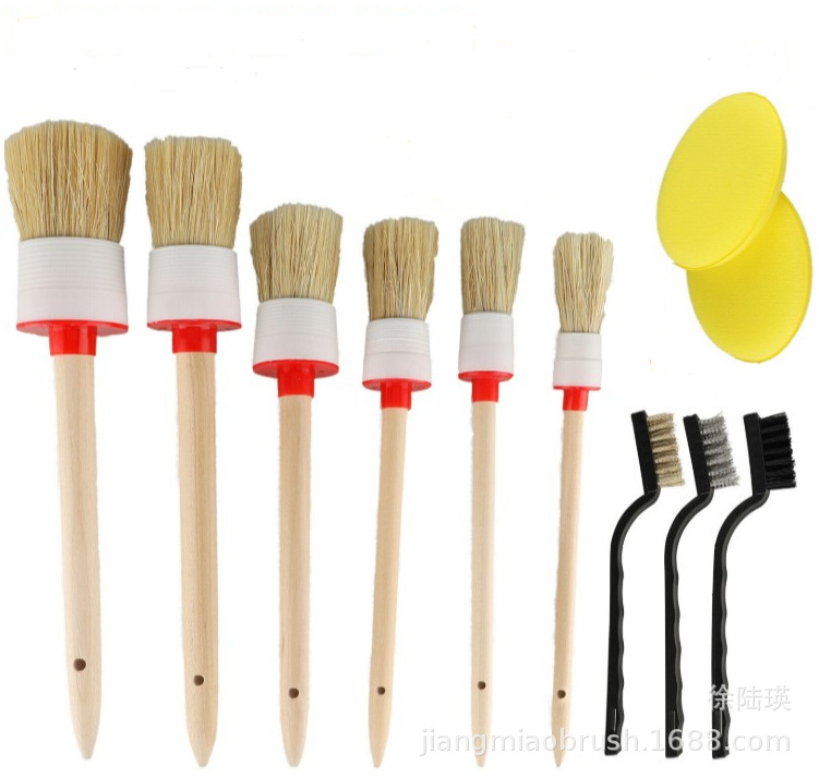 Juego de cepillos de limpieza de automóviles cepillos de cerdas de cerdas cepillos de pintura detalles del tambor cepillos de mango de madera cepillos de aire acondicionado cepillos de tira Item Picture