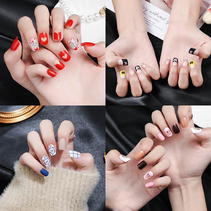 网红新品小清新24片穿戴美甲片 可拆卸美甲贴片假指甲成品甲片