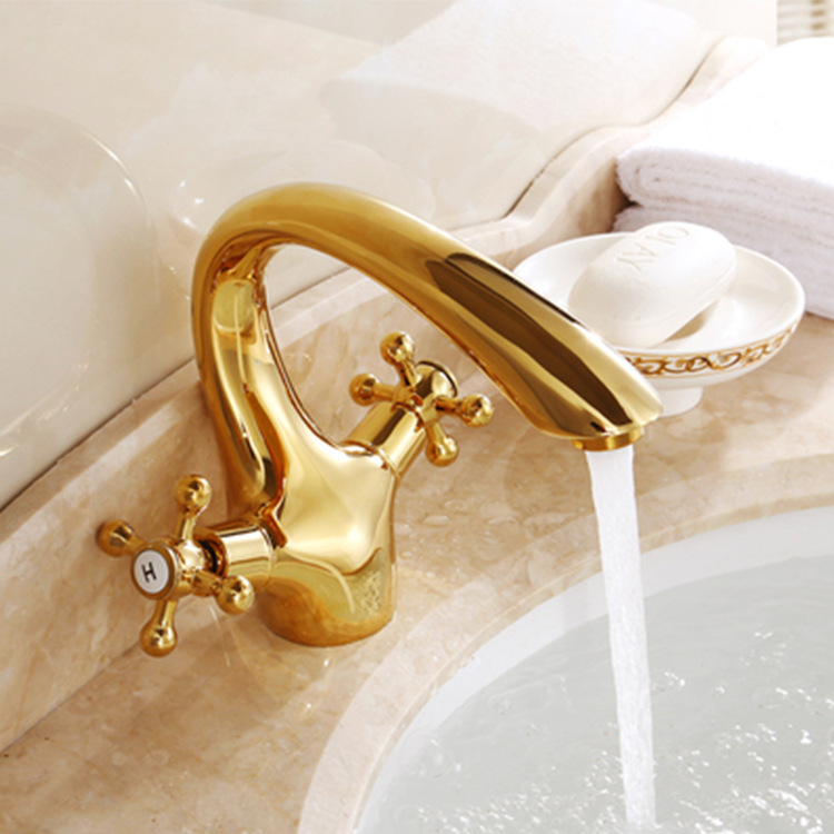 All Copper Hot And Cold Water Faucet European-Style Antique Faucet Bathroom Gold Washbasin Faucet Double Single-Hole Faucet Application Scenario