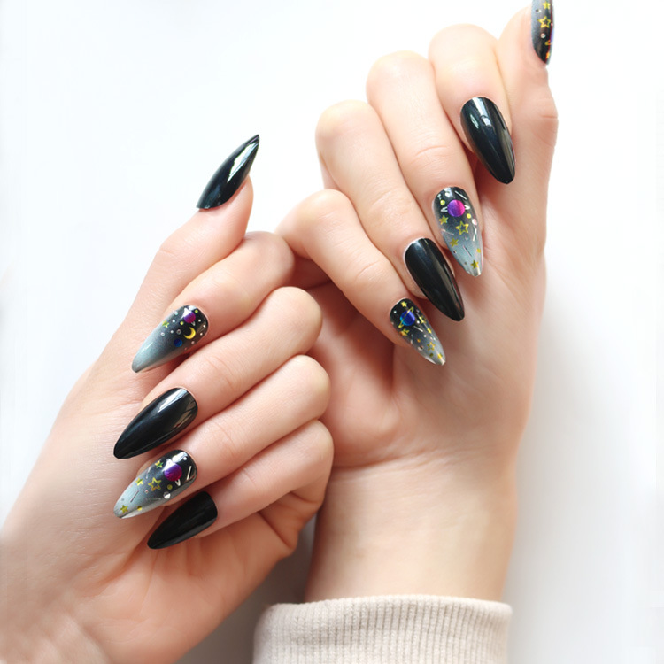 Long pointed false nails, wearable nail pads, finished nail pads, teardrop almond nail pads, nail patches, cross-border from Europe and America, 24 pieces details Picture