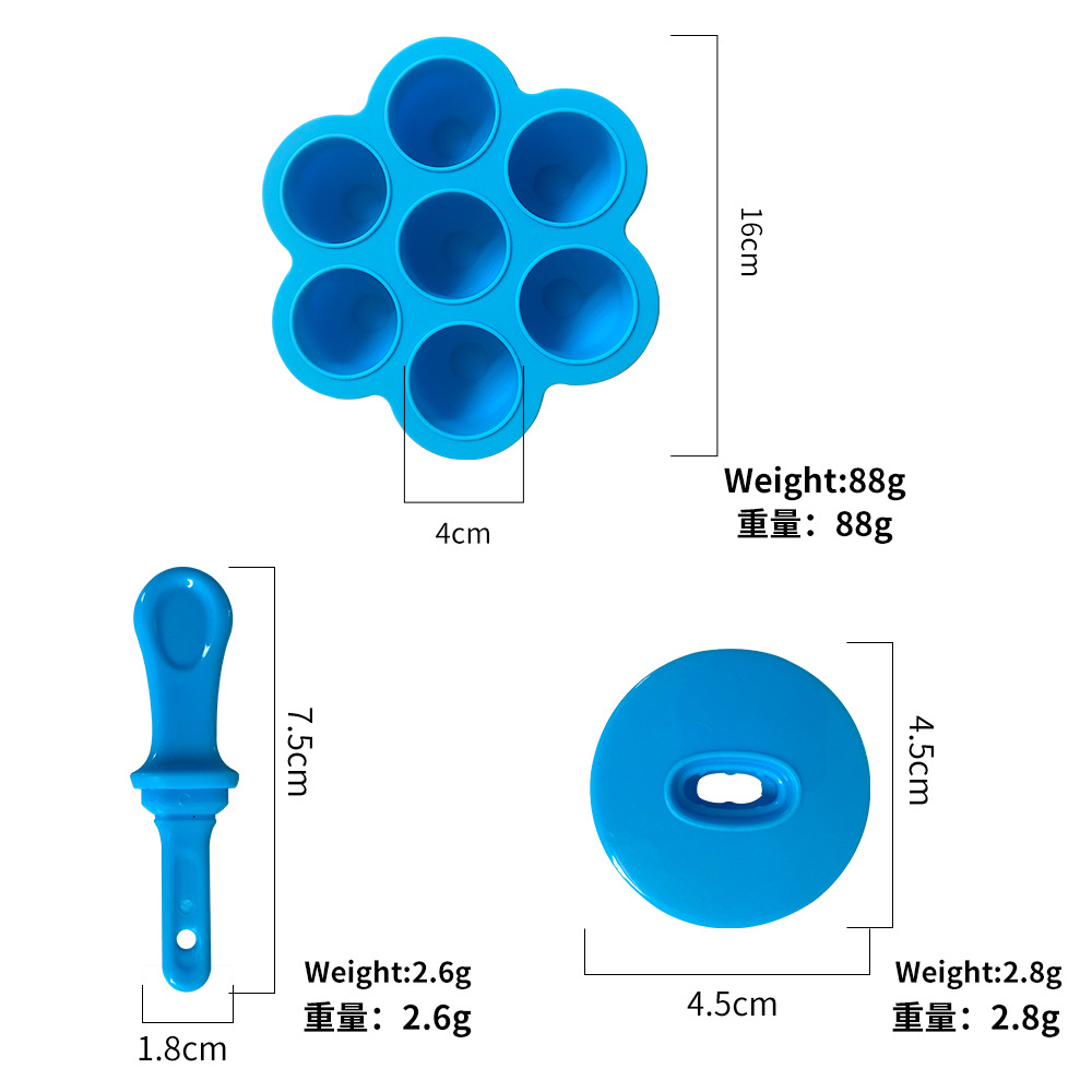 7-hole silicone baby food box with lid, silicone ice cube tray, children's Popsicle and ice lolly mold, steamed egg ice cream mold details Picture