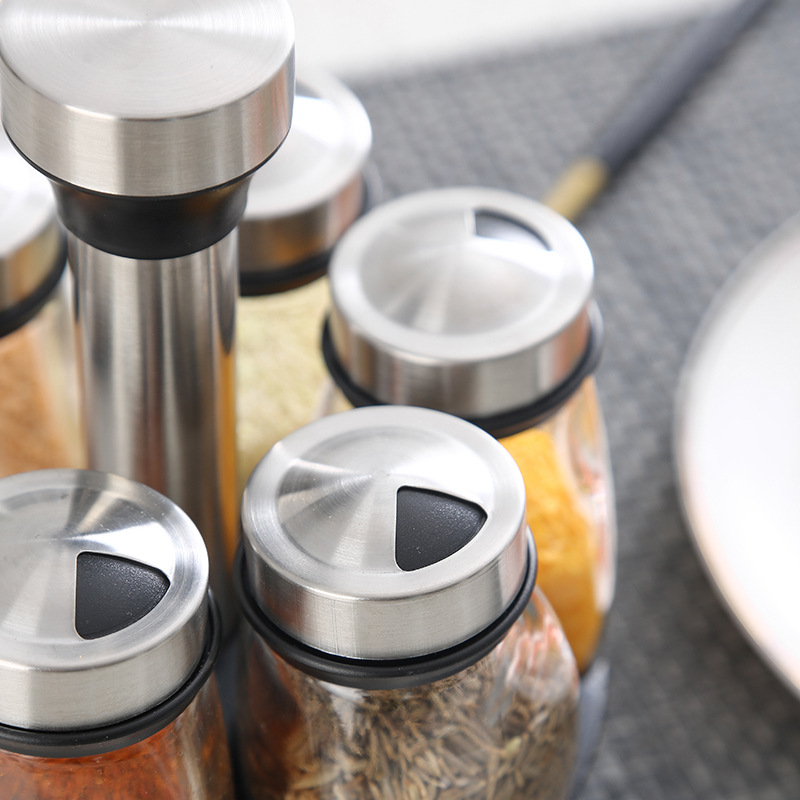 Wholesale Seasoning Bottle Jar Rotating Base Seasoning Bottle 7-Piece Kitchen Supplies Seasoning Jar Combination Set Can Be Customized details Picture