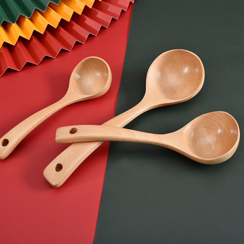 Beech Home Large Soup Wooden Spoon To Drink Soup Porridge Hot Pot Spoon Creative Wooden Long Handle Soup Spoon Specification drawing