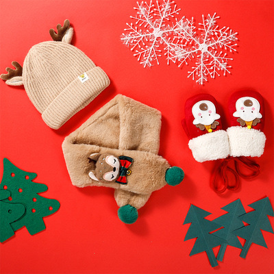 WOOKID儿童圣诞帽子新年礼物小鹿保暖冬季新款帽子围巾手套三件套详情图3