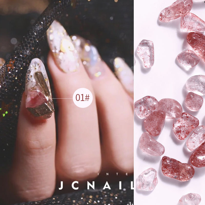 New Japanese Natural Nail Crystal Jewelry Strawberry Crystal White Crystal Mesh Red Irregular Stone Diy Decoration details Picture