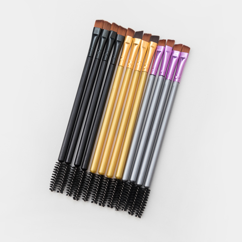 Manufacturers Directly Supply 12 Sets Of Double-Headed Eyebrow Brush Mascara Brush Fiber Hair Electroplated Handle Makeup Brush Set Makeup Tools Application Scenario