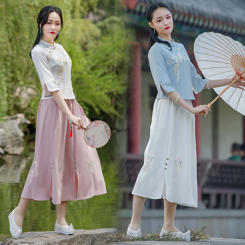 国潮-汉服女成人中国风唐装民国风女装新款茶服少女日常旗袍实体店批发