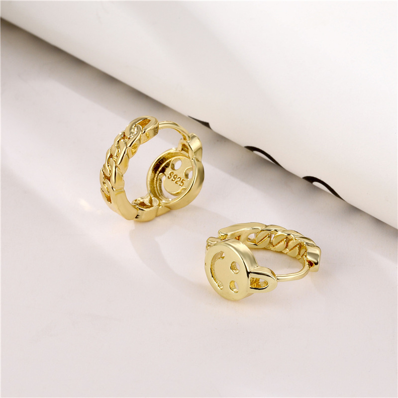 Twist Smiling Face Earrings Female Korean Version Simple Hong Kong Wind Ear Buckle Net Red Round Hollow Simple Smile Earrings Earrings Popular Accessories Fashion Earrings Korean Version Earrings Earrings Ear Buckle Brand Oem Processing Specification drawing
