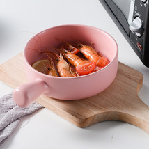 北欧烤碗烘培家用烤箱焗饭盘陶瓷手柄碗早餐水果沙拉碗盘批发