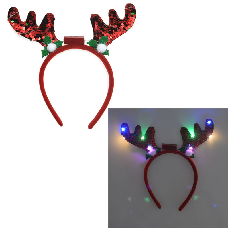 Coollester Glitter Headband 6 Features Sequin Antler Headband 6 Lights Party Push Christmas Headband Specification drawing