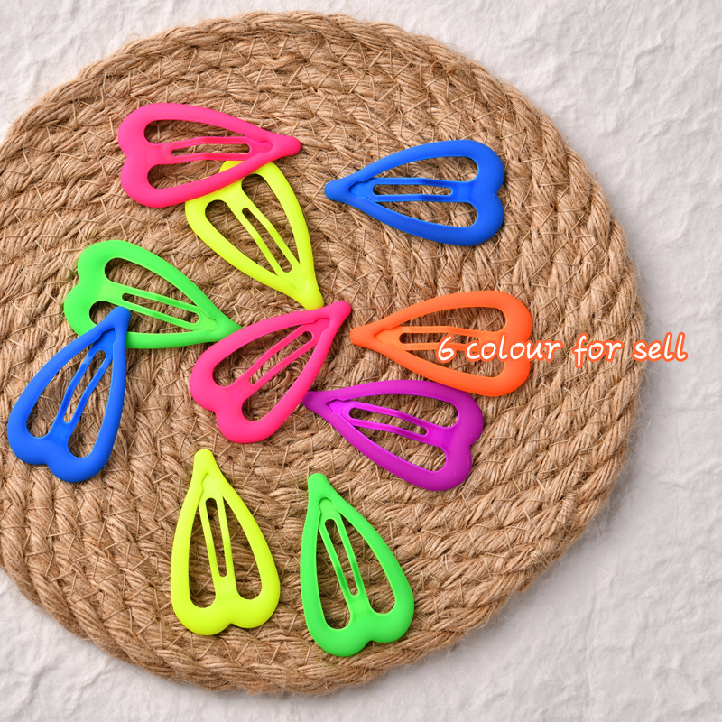 出口韩国东大门高品质荧光橡皮漆桃心bb夹水滴夹边夹少女ins发卡