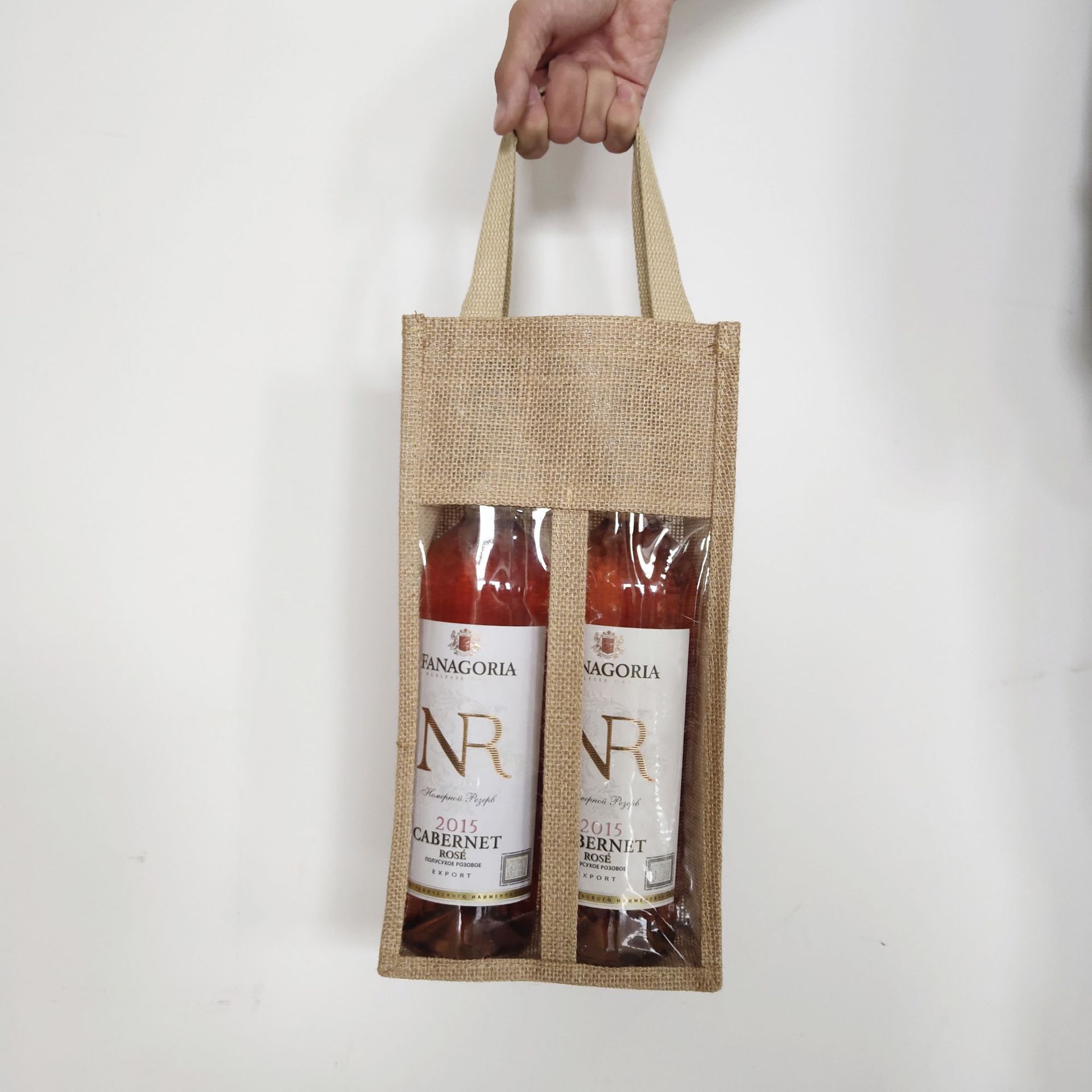 Nordic Wind Yellow Linen Red Wine Bag Linen Red Wine Bottle Handbag Transparent Film Linen Wine Bag Wholesale Application Scenario