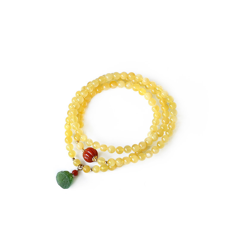 High-end natural three-ring beeswax bracelet, 14K gold-plated south red agate, ethnic style multi-ring Russian material beeswax bracelet for women Item Picture
