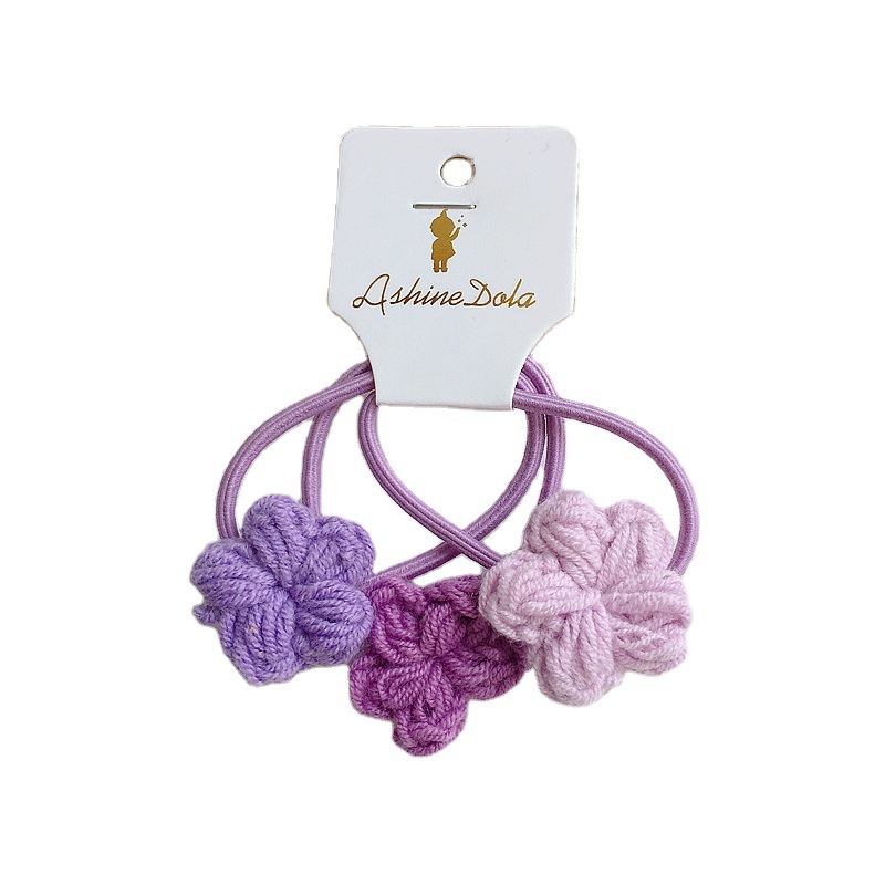 Three Flowers' new InS-style gradient color woolen small flower girl style children's hair tie and rubber band edge clip Item Picture
