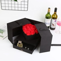 伴手礼鲜花方形双开门心形礼品盒花盒首饰口红包装盒绒布手提盒
