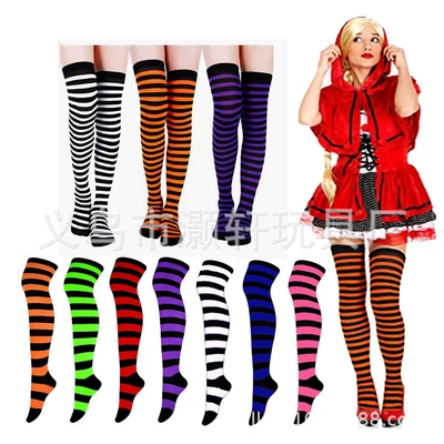 Cross border party Halloween Christmas knee stockings black and white white and red striped stockings costume props thumbnail