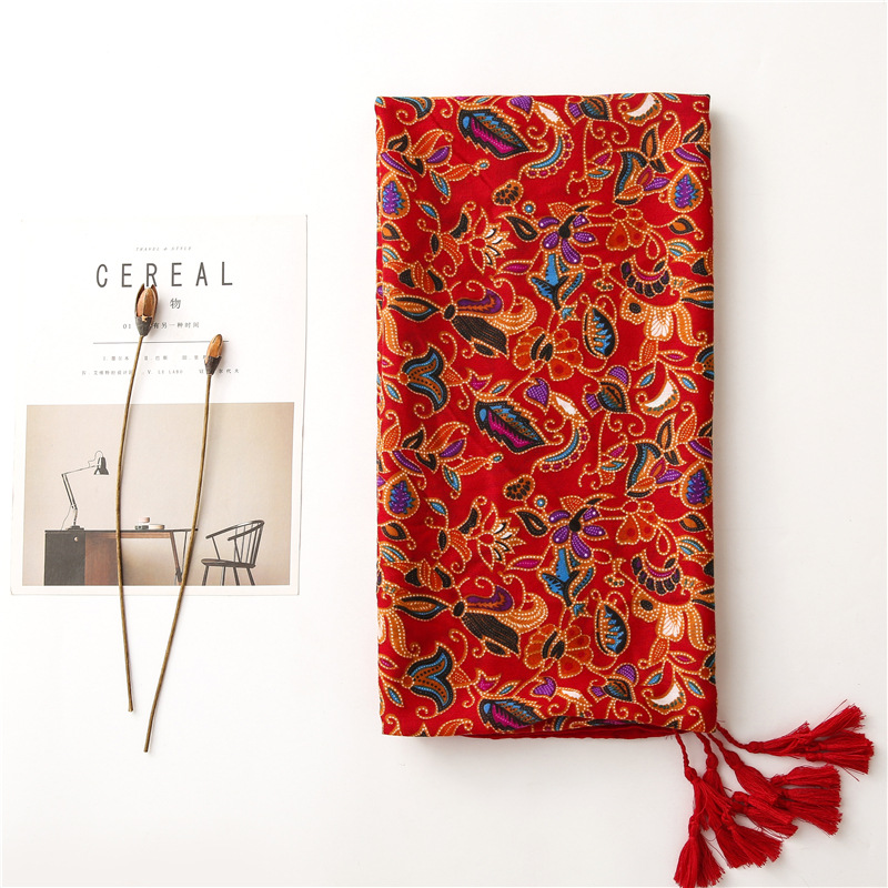 Ethnic Wind Cotton And Hemp Scarf Shawl Yunnan Grassland Bohemian Travel With Silk Scarf Travel Shot Red Scarf details Picture
