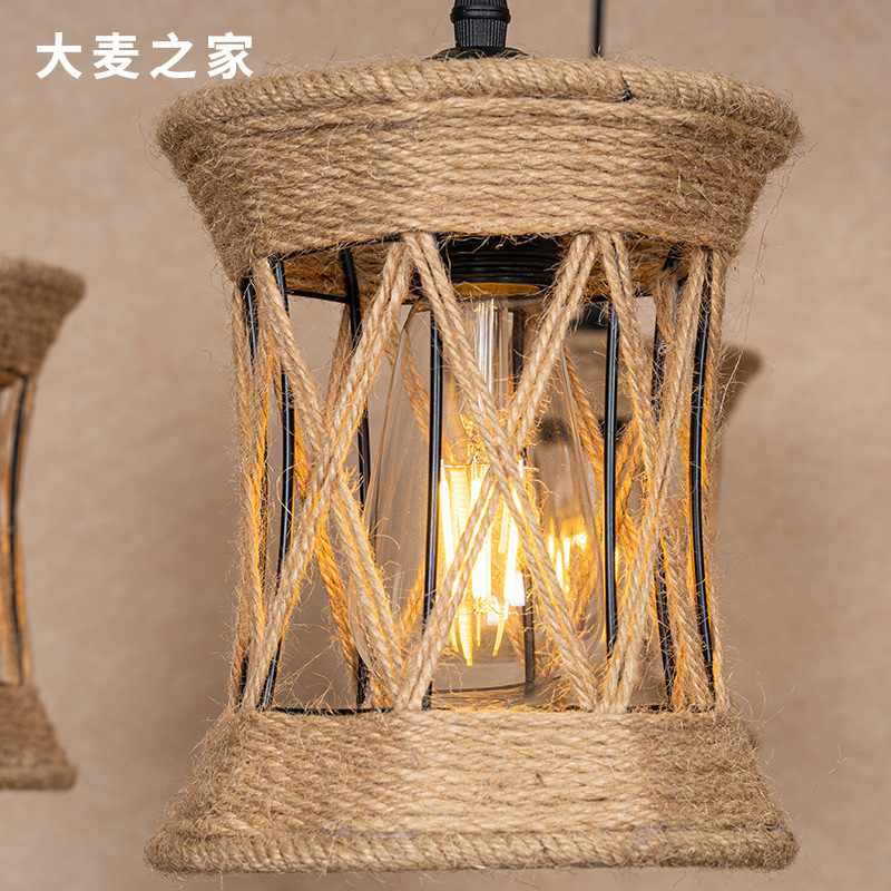 Lantern, retro hemp rope, American hemp rope, ironwork, retro and nostalgic industrial style, restaurant, barbecue, restaurant, bar lighting fixtures Specification image