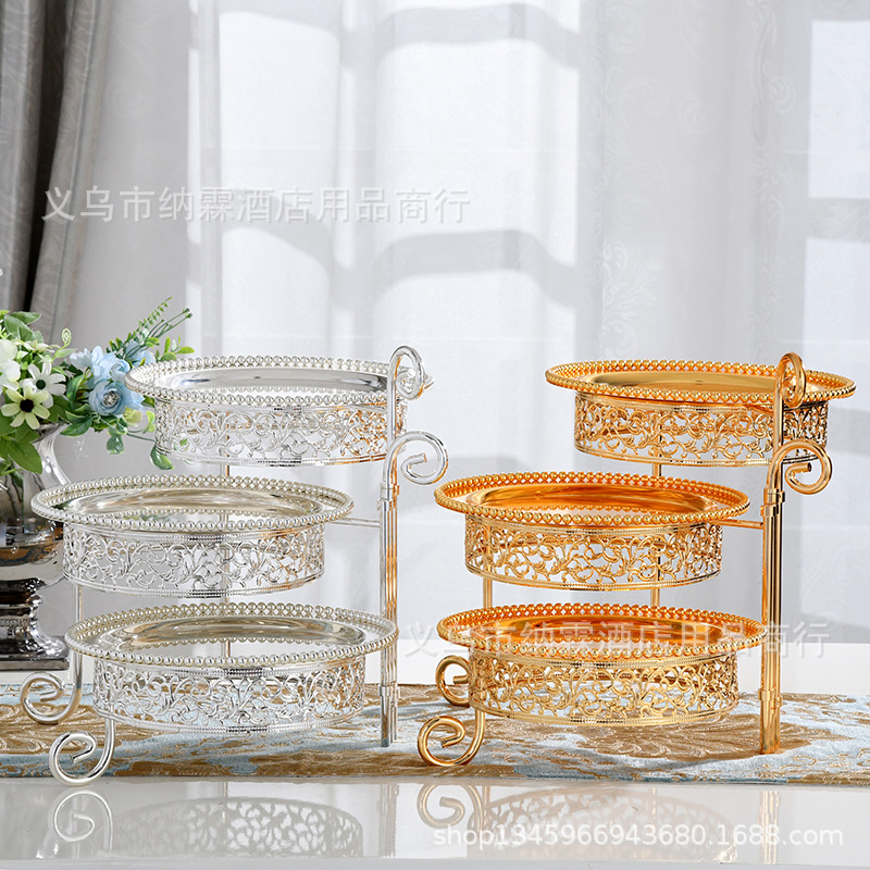 European Luxury Three Layers Can Rotate Silver Plated Ktv Fruit Plate Dessert Plate Cake Rack Birthday Wedding Bar Fruit Plate Application Scenario