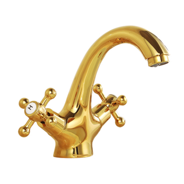 All Copper Hot And Cold Water Faucet European-Style Antique Faucet Bathroom Gold Washbasin Faucet Double Single-Hole Faucet Item Picture