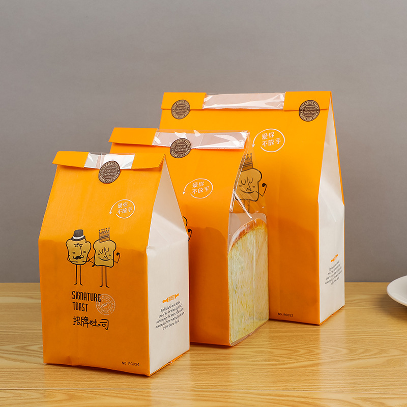现货招牌面包吐司袋开窗食品包装袋子淋膜烘焙包装袋牛皮纸包装袋图