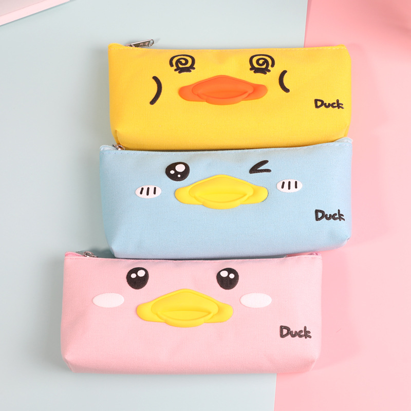 Cartoon Yellow Duck Children's Canvas Pen Bag Cute Duck Stationery Bag Student Pen Box Wholesale Customization details Picture