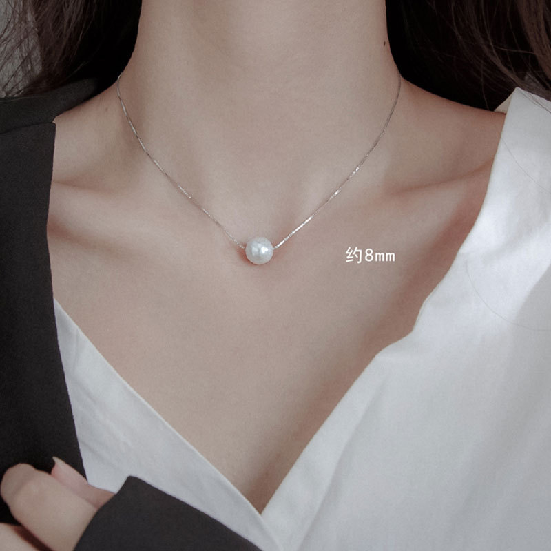 925银项链女款单颗母贝珠珍珠吊坠配饰甜美短款韩版锁骨链