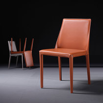 Nordic dining chair home modern simple chair restaurant saddle leather backrest chair light luxury hotel model room book table chair