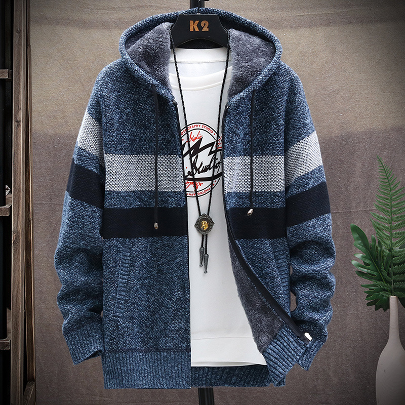 Cross-border autumn and winter men's thickened and fleece sweater, loose and trendy men's knitted sweater, long-sleeved woolen coat, cardigan details Picture