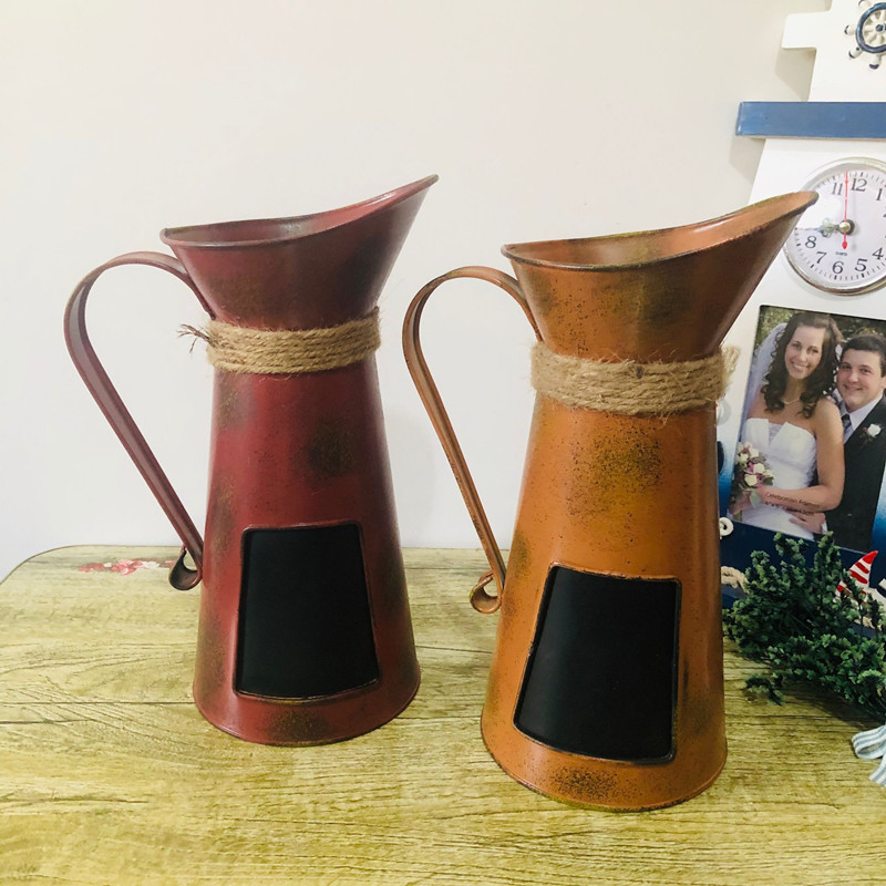 厂家批发美式田园风格/带小黑板咖啡壶式插干花/客厅餐桌花盆装饰细节图