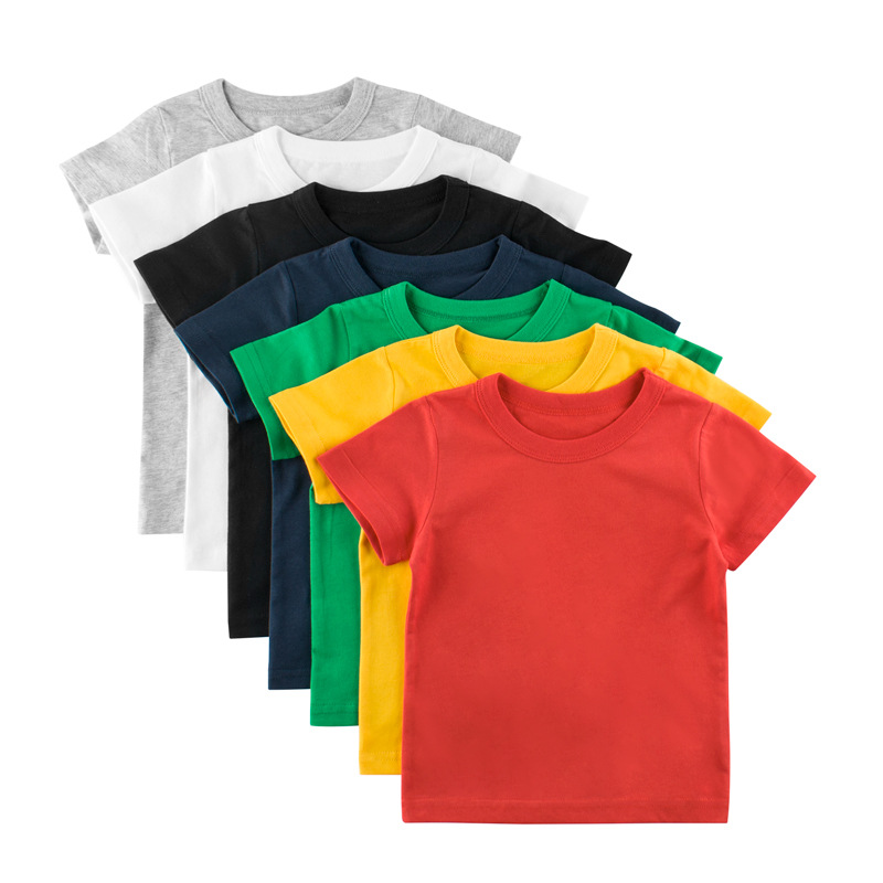 27kids童装夏季2022款 儿童短袖T恤广告衫韩版纯色无图案儿童衣服图