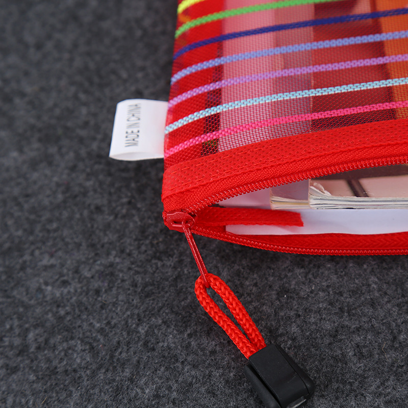Factory direct sales of colorful striped file bags, nylon mesh zipper bags, document bags, student pen and receipt bags Specification image