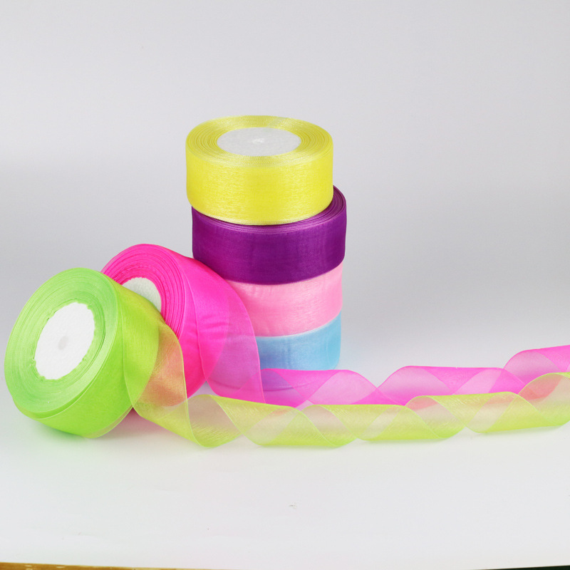 Factory direct supply: 4cm wide transparent decorative ribbons, snow gauze ribbons, hair accessory ribbons, gift packaging ribbons. Multiple colors to choose from Specification image