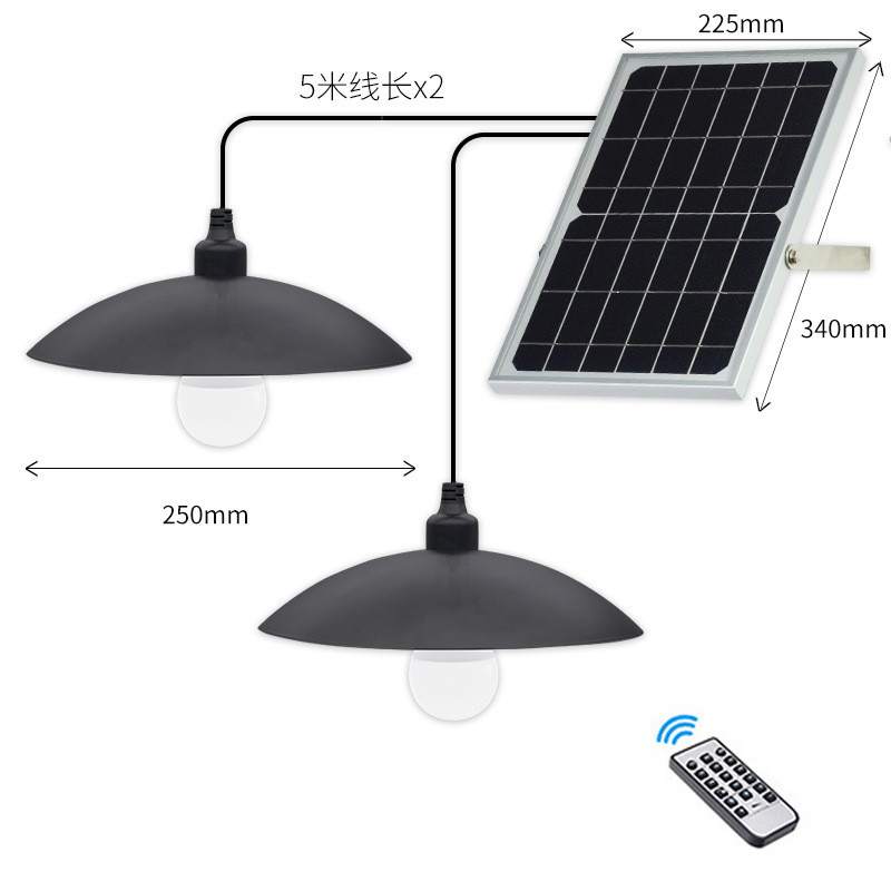 Solar chandelier, double-head outdoor household wall lamp, waterproof remote control pull cord bulb, garden courtyard landscape lawn lamp Specification image