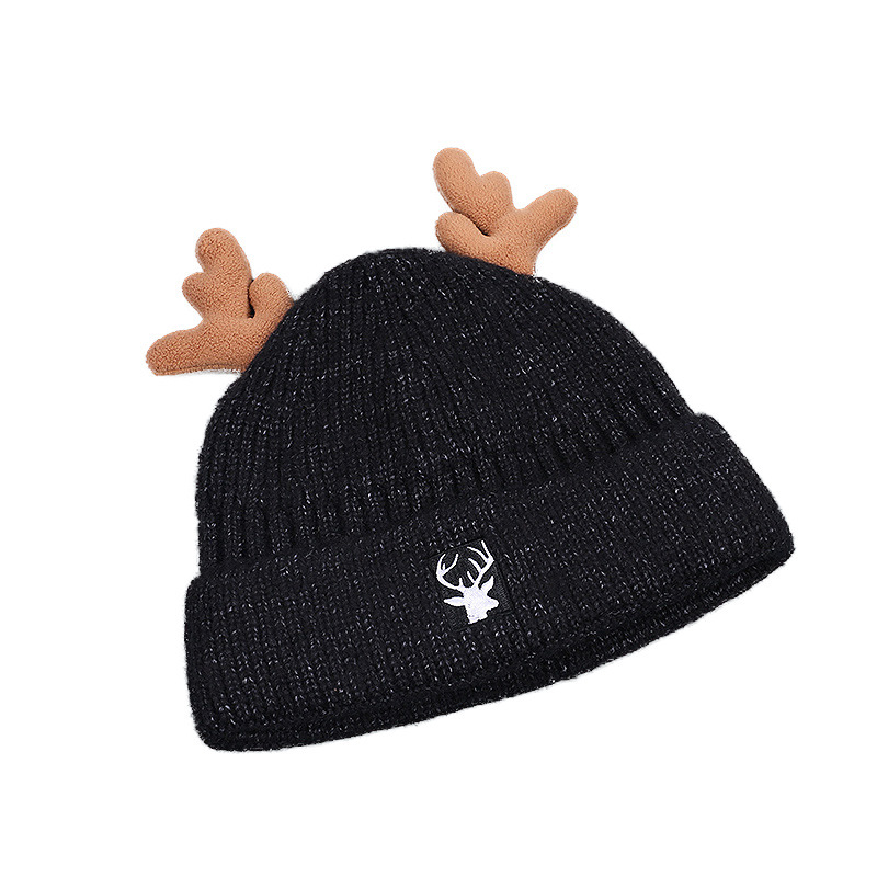 ABOUTHEXX women's autumn and winter Korean-style cute antler knitted hat with fleece lining for warmth and ear-protecting wool Item Picture