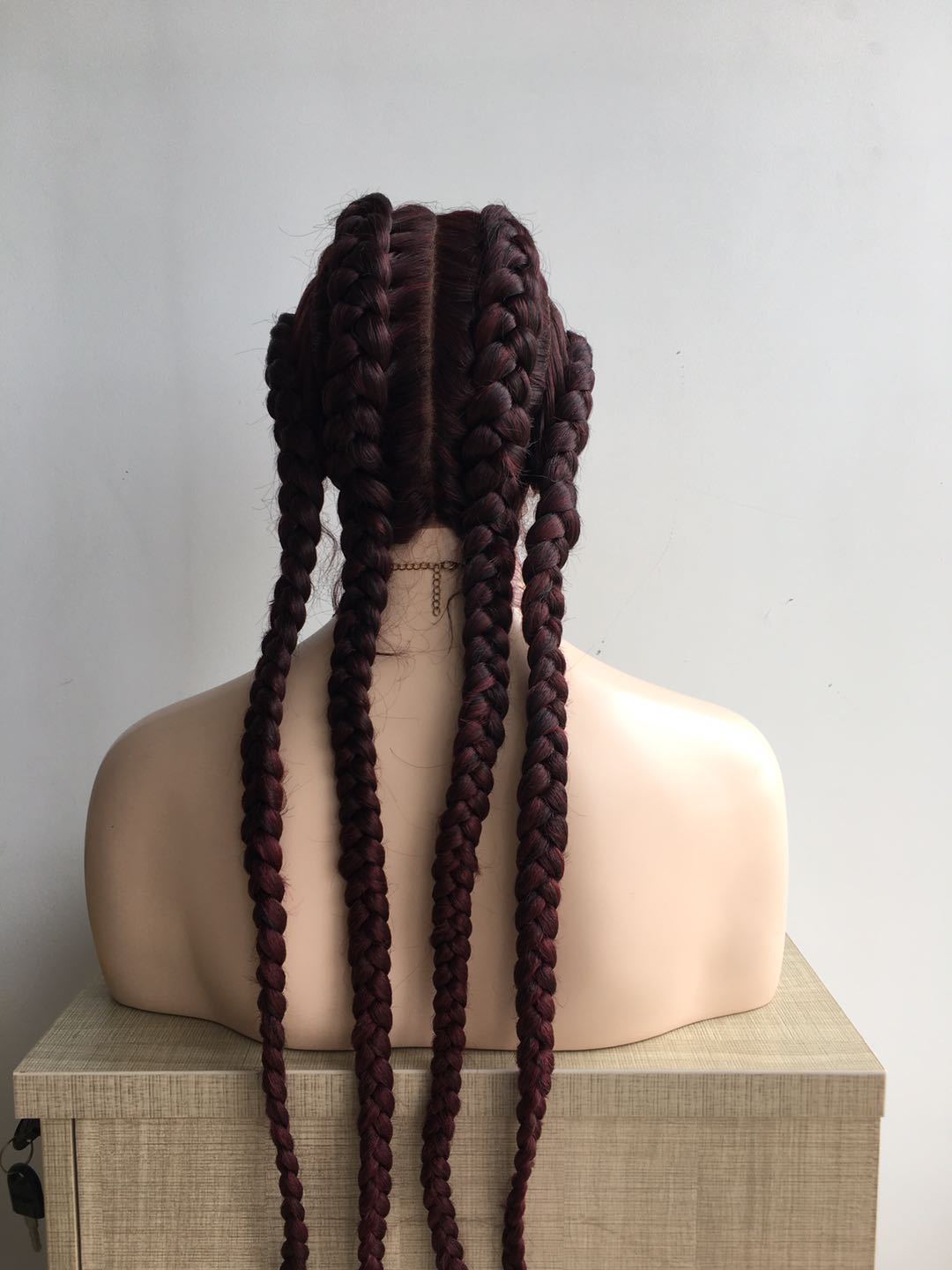 Foreign trade European and American fashionable chemical fiber wig, women's red and brown long hair double braids high-temperature silk head cover LM060 Specification image