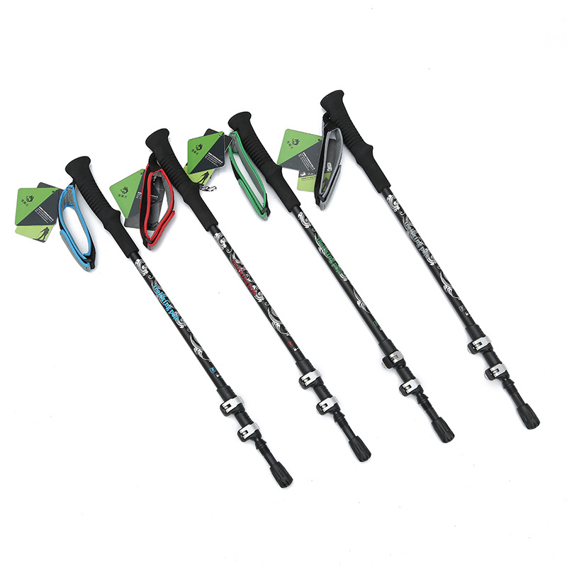 Outdoor lightweight metal outer lock 5-section trekking poles, 7075 aluminum alloy portable hiking walking sticks, crutches, sports equipment details Picture