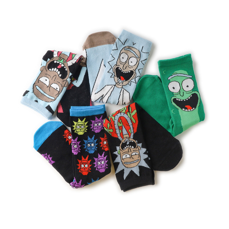 Cotton cartoon personality socks, Rick and Morty mid-calf socks, trendy foreign trade ins socks, anime character socks, cross-border goods Item Picture