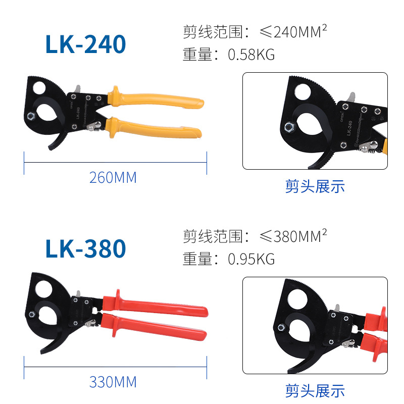 【棘轮电缆剪】现货WX-325棘轮电缆剪断线钳 切线钳铜铝电线钳详情图2