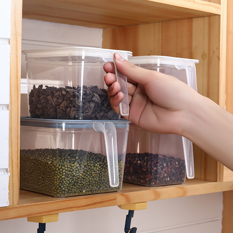 Transparent sealed box, plastic lid preservation box with handle, grain and cereal storage box, food freezing sealed box 0750