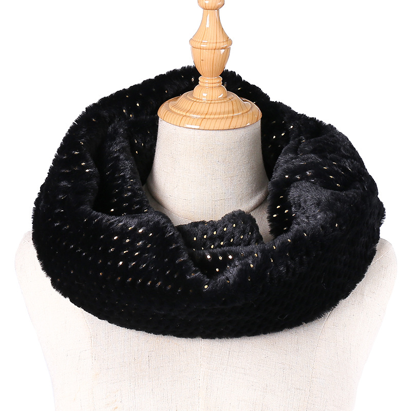 Cross-Border Rabbit Hair Golden Dot Cross Neck Popular Design For Women Knitted Imitation Snooker Imitation Fur Scarf Women Item Picture