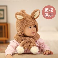WOOKID韩国儿童帽子围巾一体帽新款网红羊绒毛线宝宝围脖保暖帽