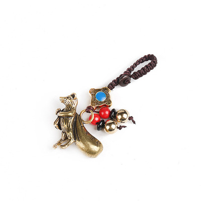 Handcrafted brass three-dimensional 12 Chinese zodiac keychains, solid copper 12 zodiac pendants for the zodiac year, car hangers, street stalls Item Picture