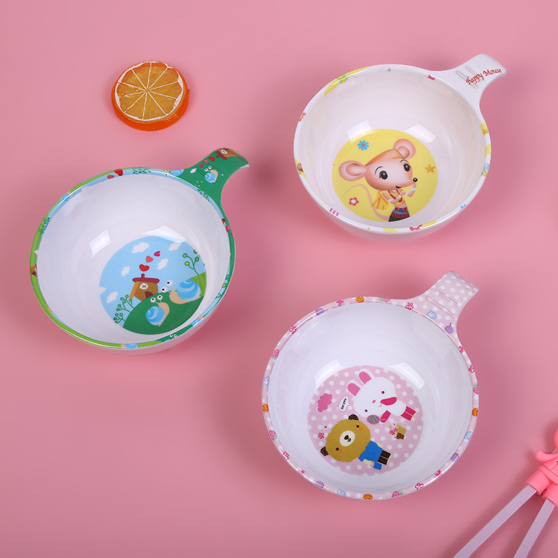 Manufacturers Directly Supply Melamine Tableware With Grip Round Bowl Japanese-Style Bowl Kindergarten Children's Bowl Chopsticks Custom Logo details Picture