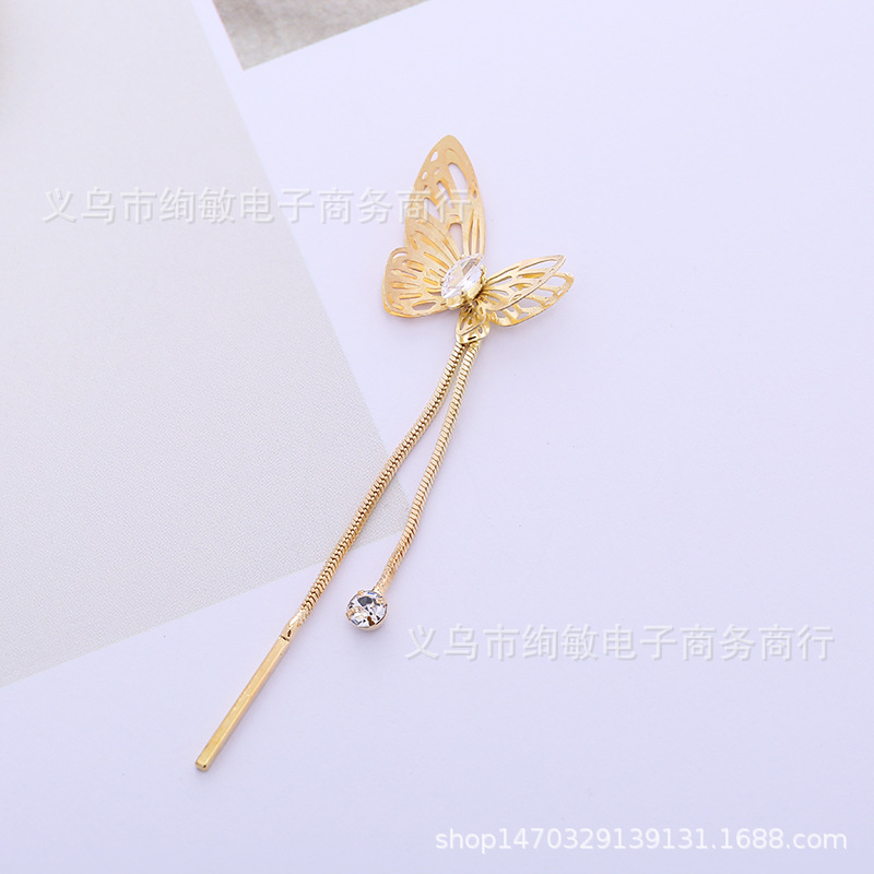Korean version new copper butterfly diamond-encruted long earrings tassel pendant DIY Zircon metal style earrings accessory Application Scenario