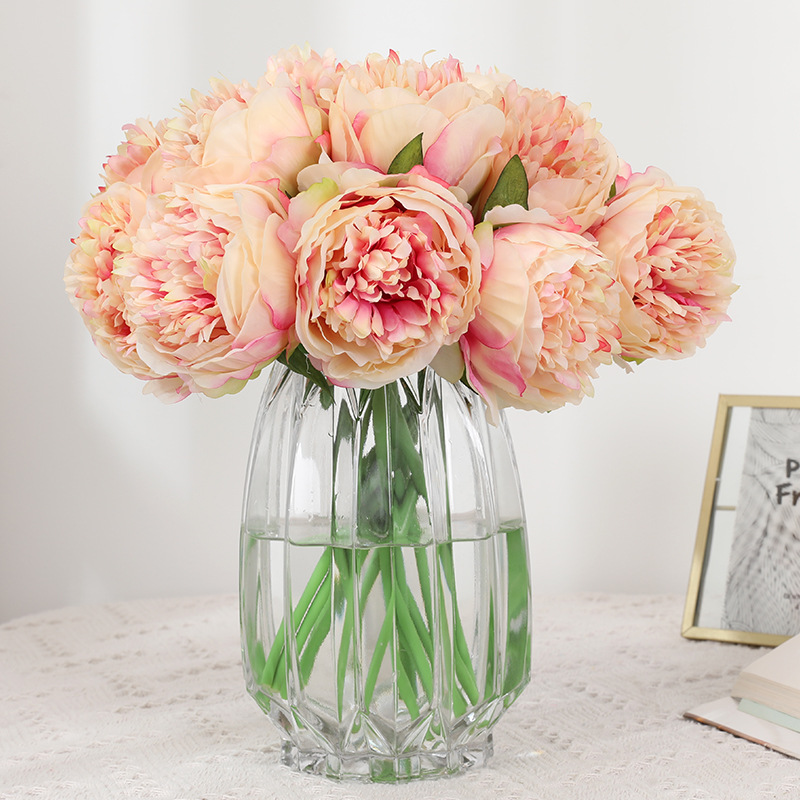 Manufacturers Wholesale European Simulation Flower Hand Tied 5 Head Peony Home Decoration Fake Flowers Wedding Supplies Decoration Wholesale Specification drawing